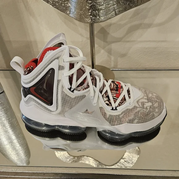 New Nike LeBron 19 XIX Sketch Sz10 Basketball Shoes White Red Black CZ…